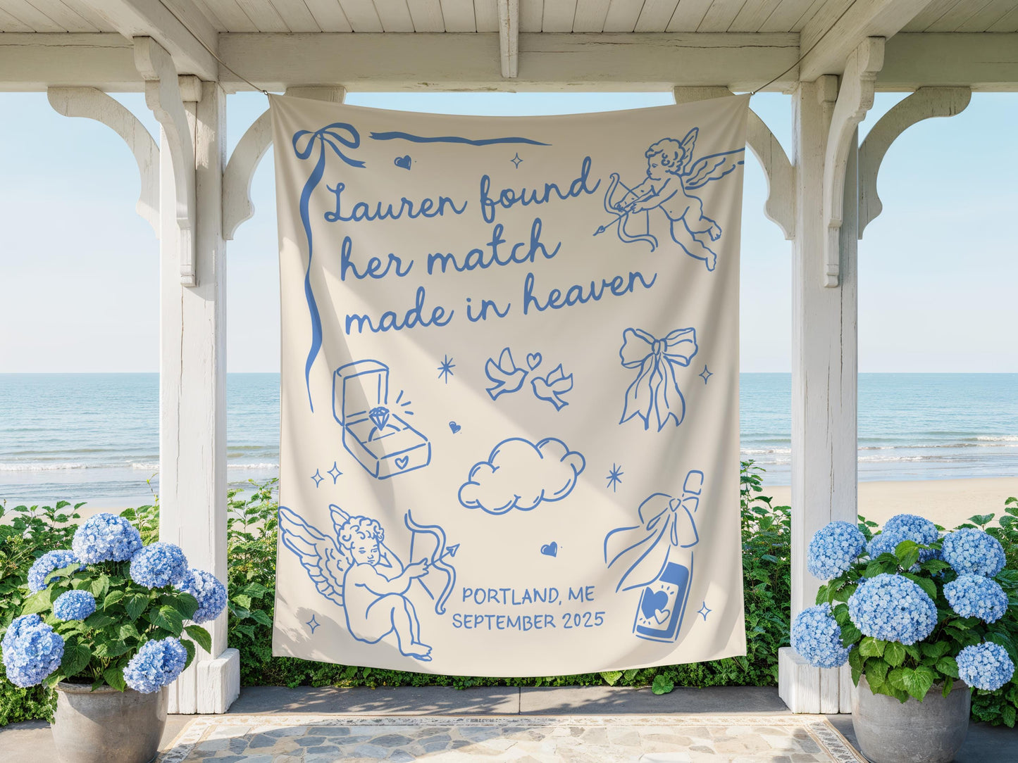 Custom Bachelorette Banner, Personalized Bachelorette Party Tapestry, Heaven Bachelorette Backdrop, Match Made In Heaven Bachelorette Decor