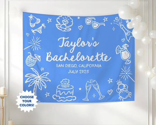Custom Bachelorette Banner, Personalized Bachelorette Party Tapestry, Beach Bachelorette Photo Backdrop, Coastal Bachelorette Party Decor