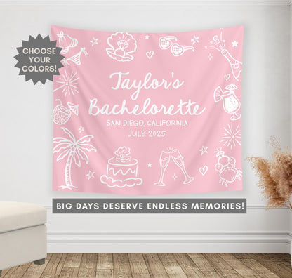 Custom Bachelorette Banner, Personalized Bachelorette Party Tapestry, Beach Bachelorette Photo Backdrop, Coastal Bachelorette Party Decor