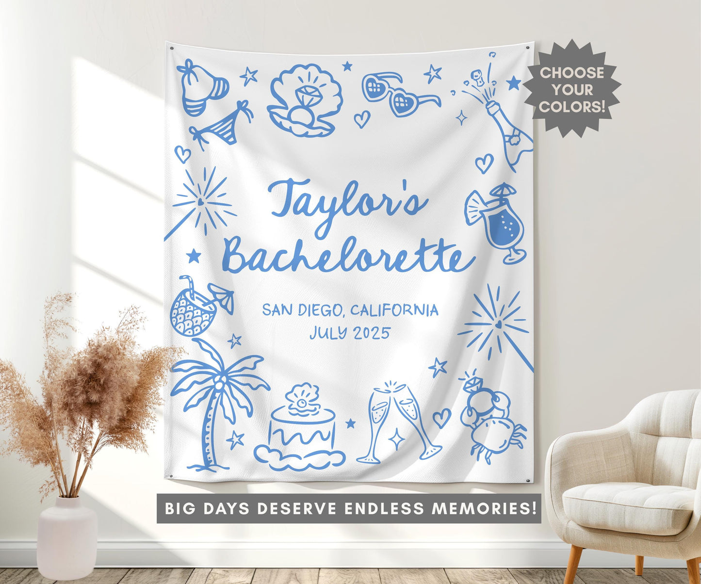 Custom Bachelorette Banner, Personalized Bachelorette Party Tapestry, Beach Bachelorette Photo Backdrop, Coastal Bachelorette Party Decor