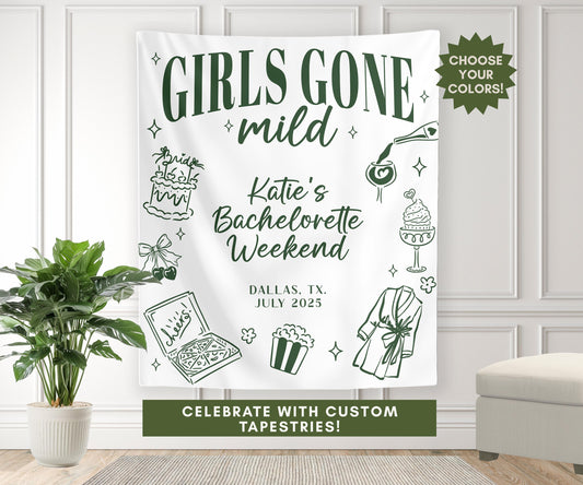 Custom Bachelorette Banner, Girls Gone Mild Bachelorette Party Tapestry, Bachelorette Photo Backdrop, Girls Weekend Party Decor Custom