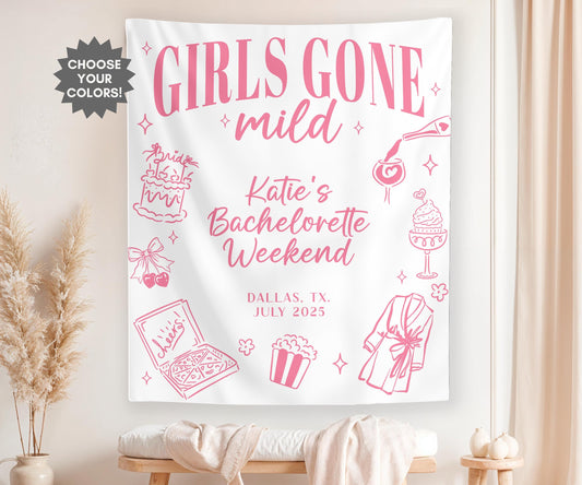 Custom Bachelorette Banner, Girls Gone Mild Bachelorette Party Tapestry, Bachelorette Photo Backdrop, Girls Weekend Party Decor Custom