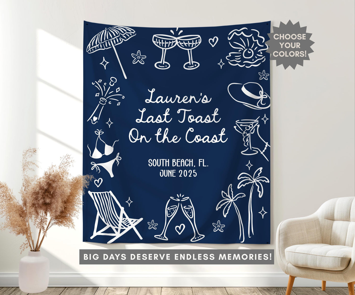 Bachelorette Banner, Beach Party Bachelorette, Last Toast Bachelorette, Beach Bachelorette Sign, Coastal Party Decor, Bridal Party Sign