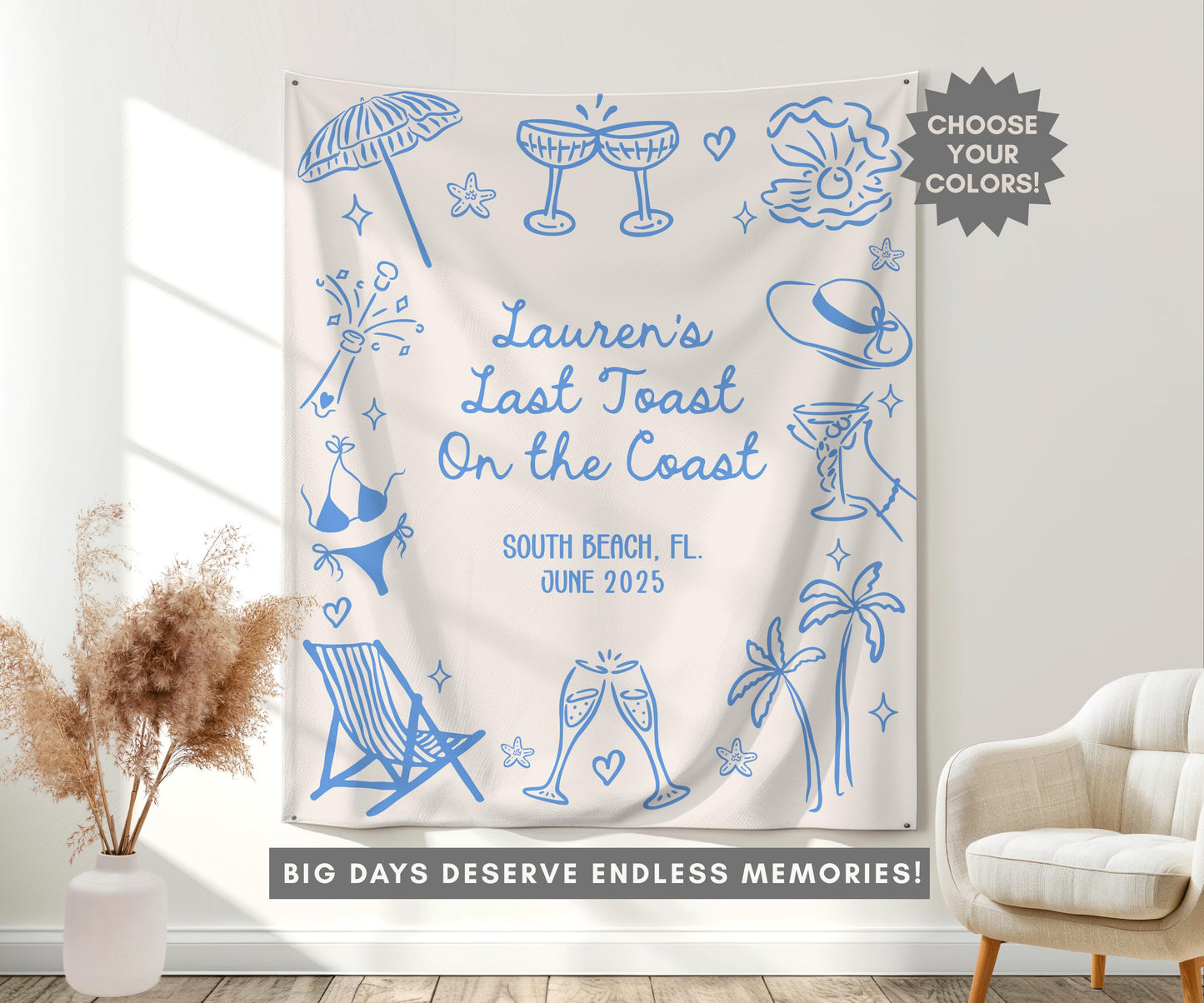 Bachelorette Banner, Beach Party Bachelorette, Last Toast Bachelorette, Beach Bachelorette Sign, Coastal Party Decor, Bridal Party Sign