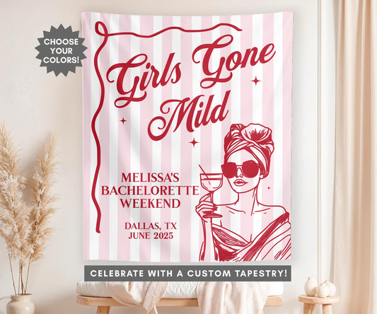 Custom Bachelorette Banner, Girls Gone Mild Bachelorette Party Tapestry, Bachelorette Photo Backdrop, Girls Weekend Party Decor Custom