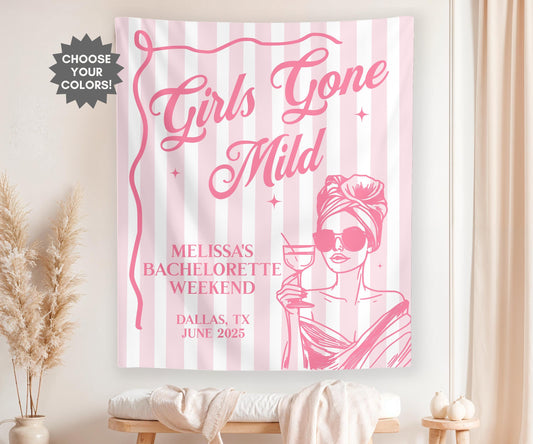 Custom Bachelorette Banner, Girls Gone Mild Bachelorette Party Tapestry, Bachelorette Photo Backdrop, Girls Weekend Party Decor Custom