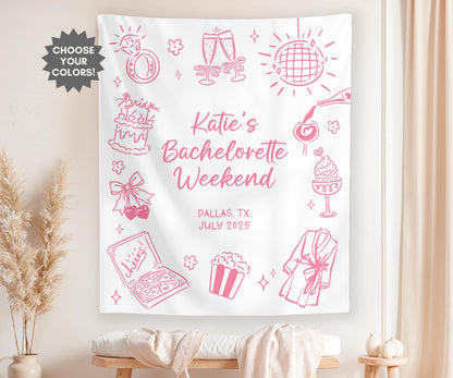 Custom Bachelorette Banner, Pajama Bachelorette Party Sign, Bachelorette Photo Backdrop, Girls Weekend Party Decor, Pink Bachelorette Party