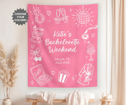 Custom Bachelorette Banner, Pajama Bachelorette Party Sign, Bachelorette Photo Backdrop, Girls Weekend Party Decor, Pink Bachelorette Party