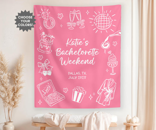 Custom Bachelorette Banner, Pajama Bachelorette Party Sign, Bachelorette Photo Backdrop, Girls Weekend Party Decor, Pink Bachelorette Party