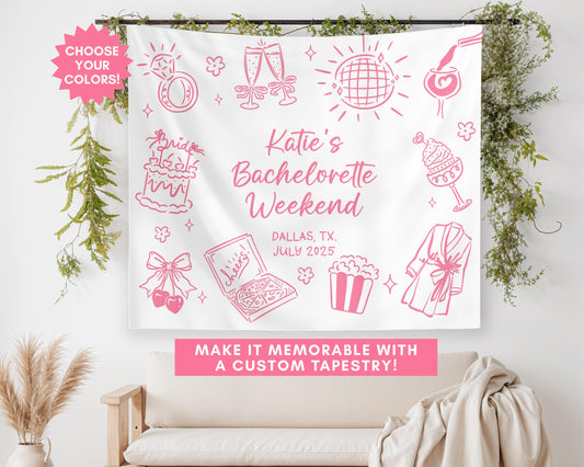 Custom Bachelorette Banner, Pajama Bachelorette Party Sign, Bachelorette Photo Backdrop, Girls Weekend Party Decor, Pink Bachelorette Party