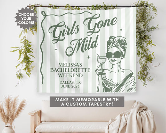 Custom Bachelorette Banner, Girls Gone Mild Bachelorette Party Tapestry, Bachelorette Photo Backdrop, Girls Weekend Party Decor Custom