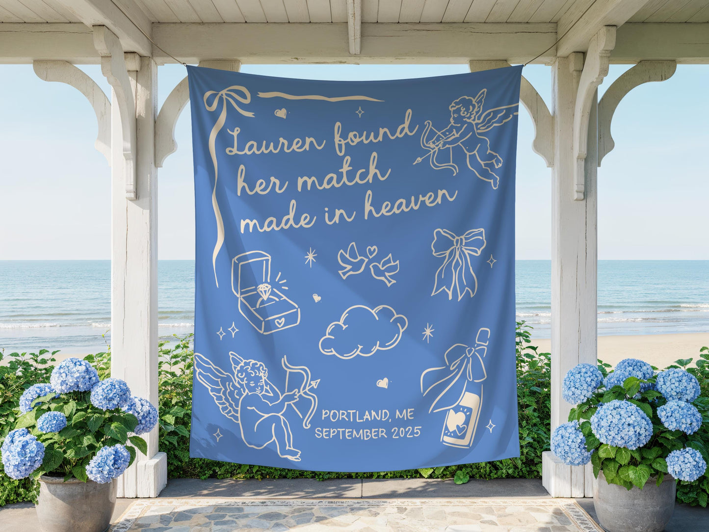 Custom Bachelorette Banner, Personalized Bachelorette Party Tapestry, Heaven Bachelorette Backdrop, Match Made In Heaven Bachelorette Decor