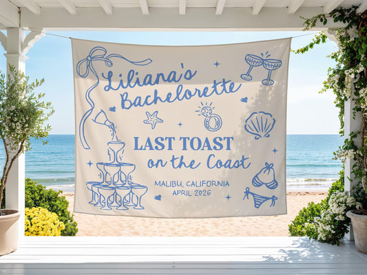 Custom Bachelorette Banner, Personalized Bachelorette Party Tapestry, Beach Bachelorette Photo Backdrop, Coastal Bachelorette Party Decor