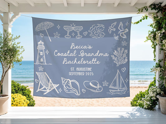 Bachelorette Banner, Coastal Grandma Bachelorette Party Decor, Coastal Bachelorette Backdrop, Beach Bridal Party Tapestry, Custom Banner