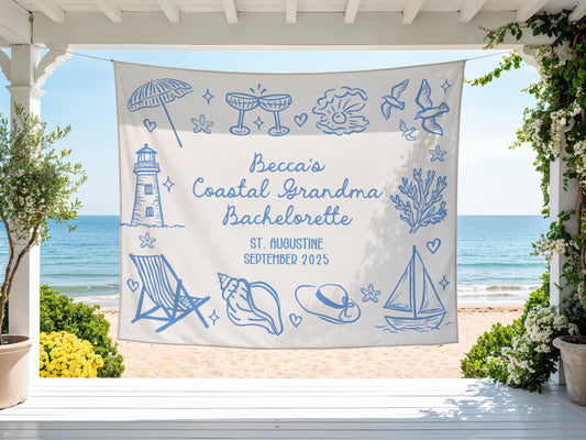 Bachelorette Banner, Coastal Grandma Bachelorette Party Decor, Coastal Bachelorette Backdrop, Beach Bridal Party Tapestry, Custom Banner