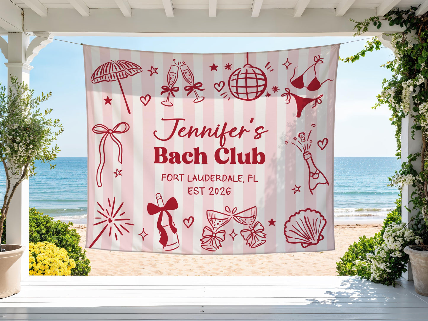 Custom Bachelorette Banner, Personalized Bachelorette Party Tapestry, Beach Bachelorette Photo Backdrop, Coastal Bachelorette Party Decor