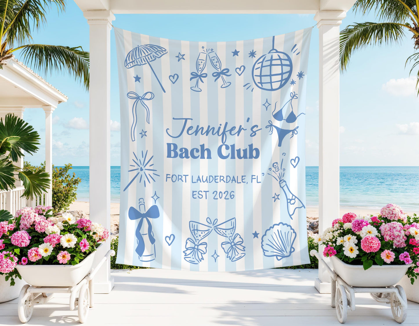 Custom Bachelorette Banner, Personalized Bachelorette Party Tapestry, Beach Bachelorette Photo Backdrop, Coastal Bachelorette Party Decor