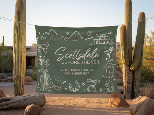 Scottsdale Bachelorette Party Banner, Desert Bachelorette Backdrop, Arizona Bach Welcome Sign, Personalized Bachelorette Tapestry