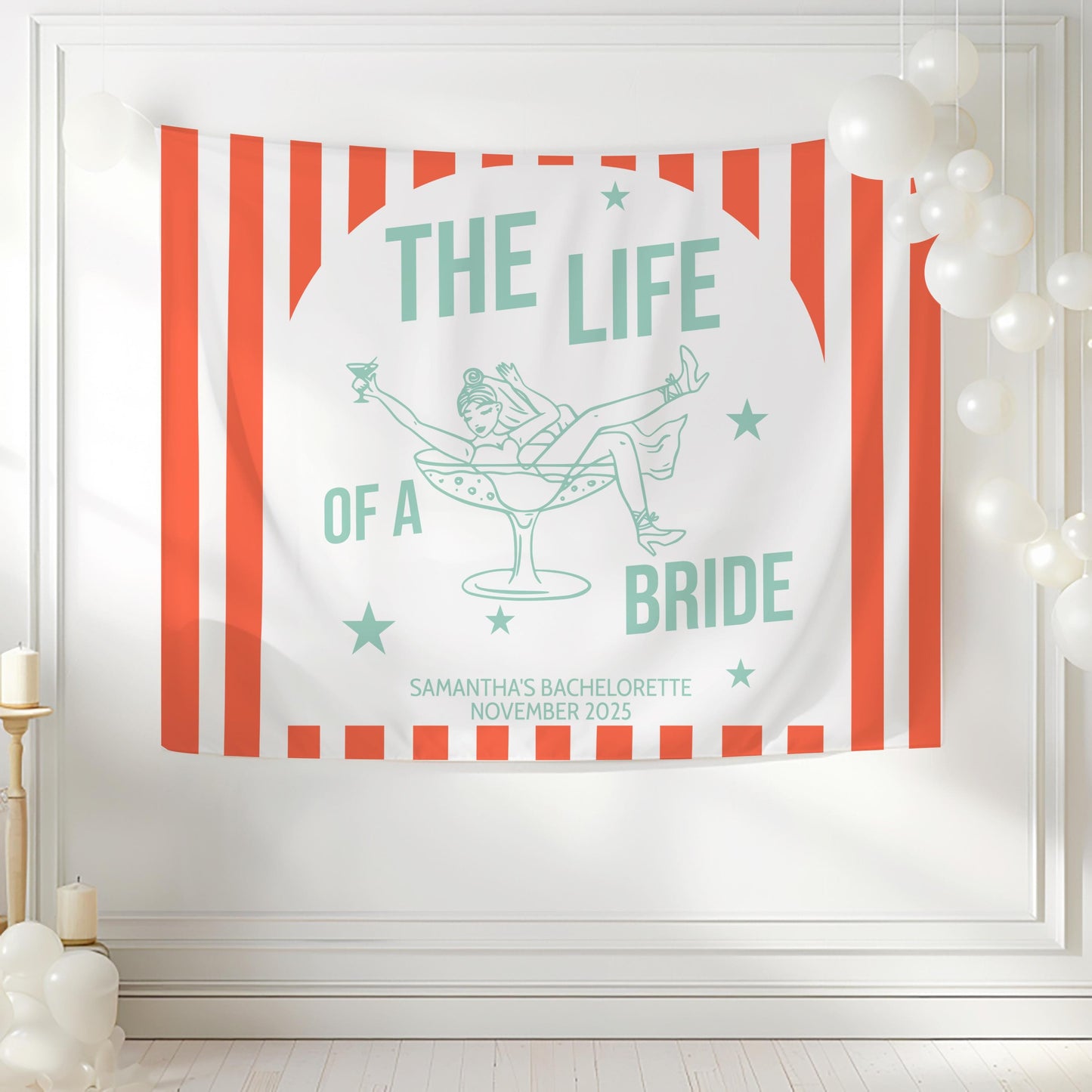 The Life Of A Bride Party Banner, Personalized Bachelorette Sign, Custom Bachelorette Tapestry, Bridal Shower Sign