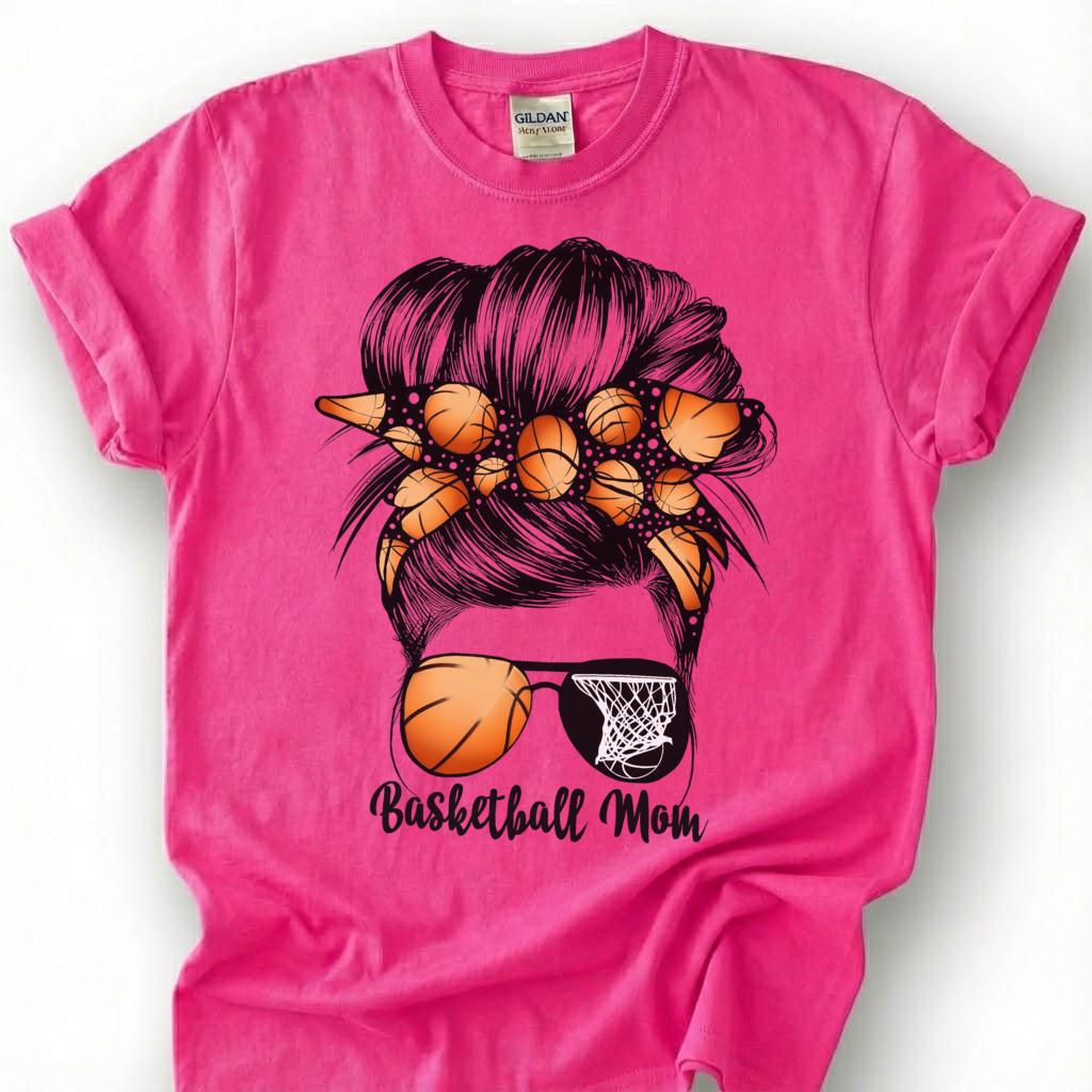 Basketball Mom Messy Bun Shirt, Basketball Mom Life T-Shirt, Cute Basketball Mother Tee, Basketball Bandana Sunglasses Gift, Hoops Mom