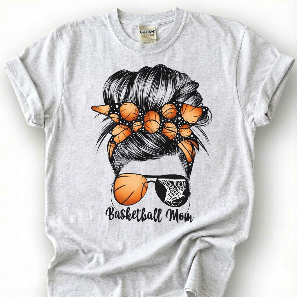 Basketball Mom Messy Bun Shirt, Basketball Mom Life T-Shirt, Cute Basketball Mother Tee, Basketball Bandana Sunglasses Gift, Hoops Mom
