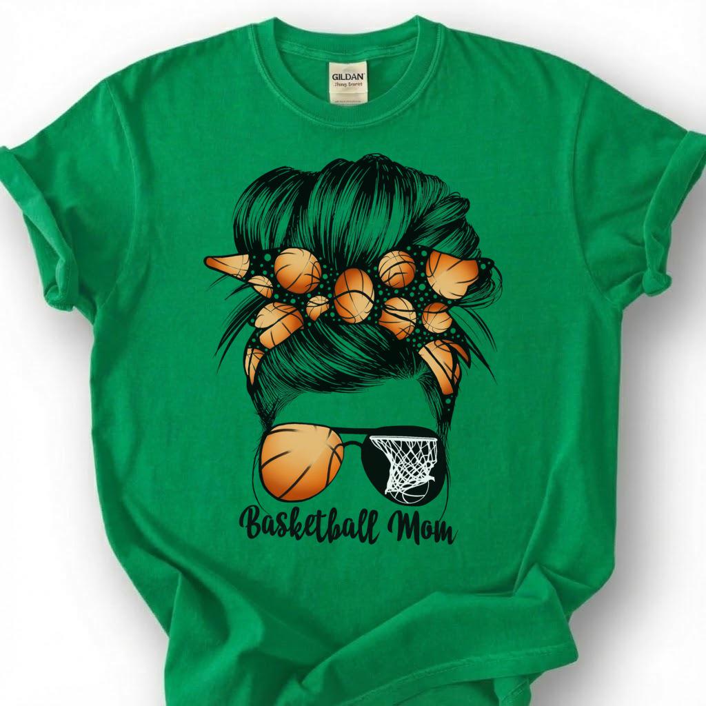 Basketball Mom Messy Bun Shirt, Basketball Mom Life T-Shirt, Cute Basketball Mother Tee, Basketball Bandana Sunglasses Gift, Hoops Mom