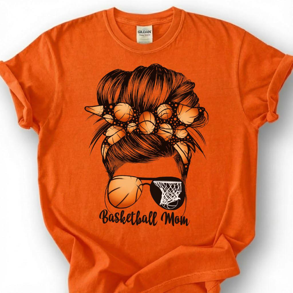 Basketball Mom Messy Bun Shirt, Basketball Mom Life T-Shirt, Cute Basketball Mother Tee, Basketball Bandana Sunglasses Gift, Hoops Mom