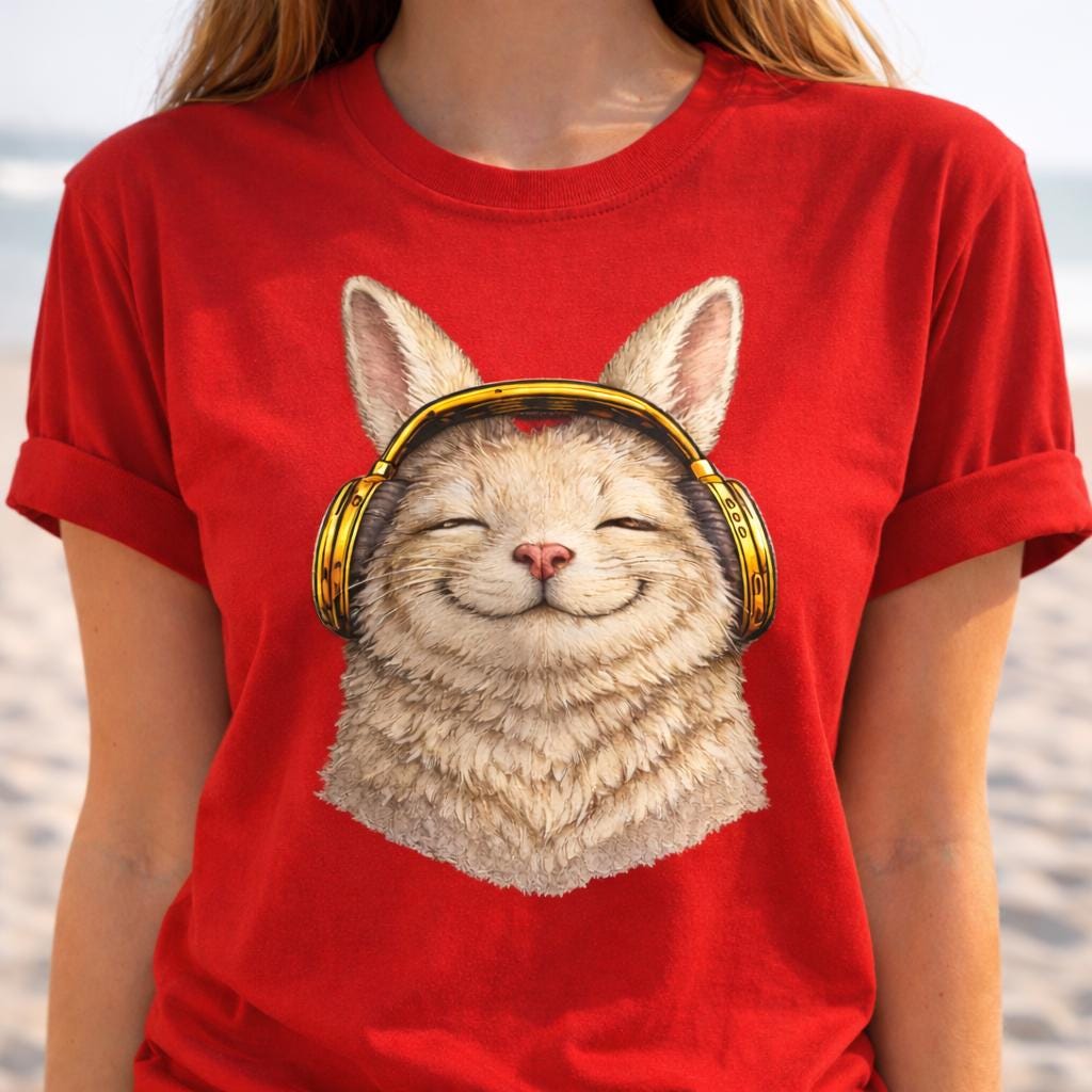 Cute Rabbit With Gold Headphones Shirt, Bunny Lover Graphic Tee, Funny Animal Shirt, Unisex Gift
