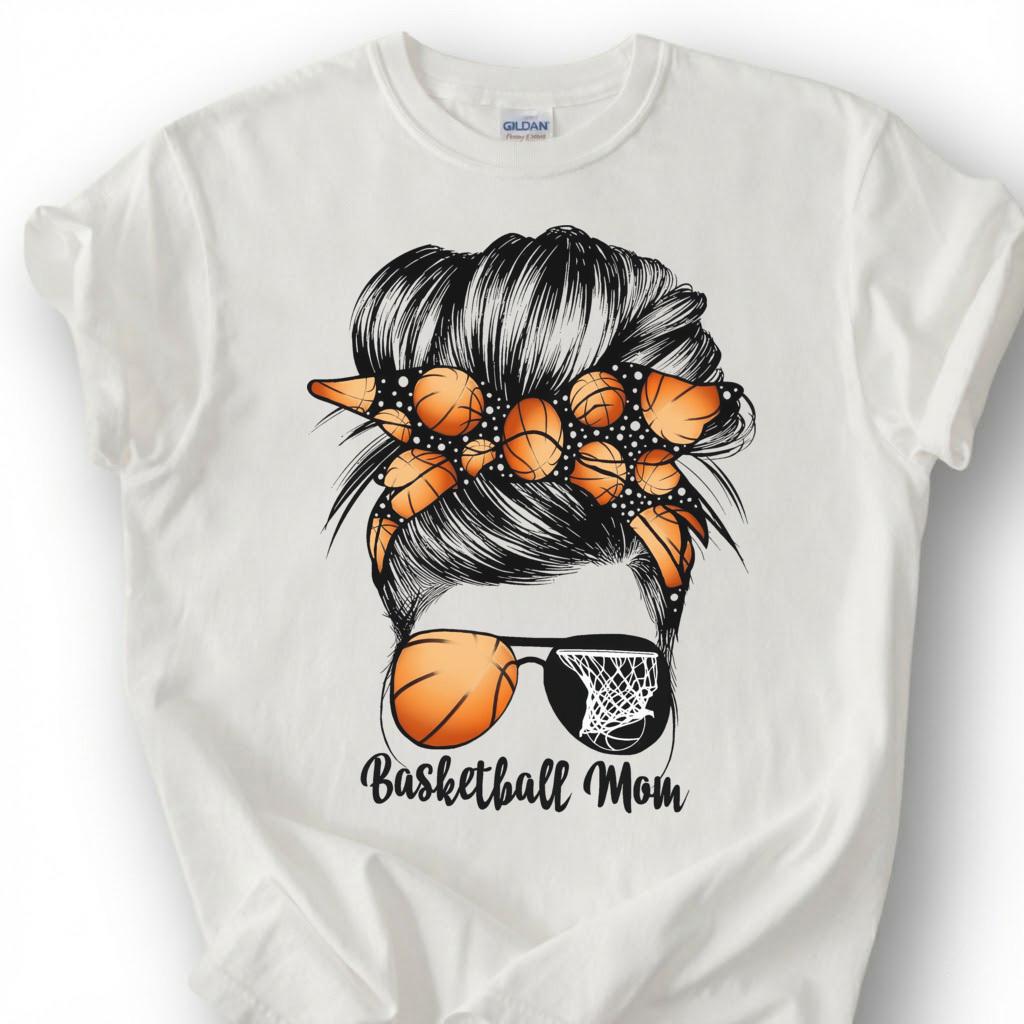 Basketball Mom Messy Bun Shirt, Basketball Mom Life T-Shirt, Cute Basketball Mother Tee, Basketball Bandana Sunglasses Gift, Hoops Mom