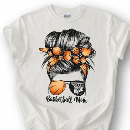 Basketball Mom Messy Bun Shirt, Basketball Mom Life T-Shirt, Cute Basketball Mother Tee, Basketball Bandana Sunglasses Gift, Hoops Mom
