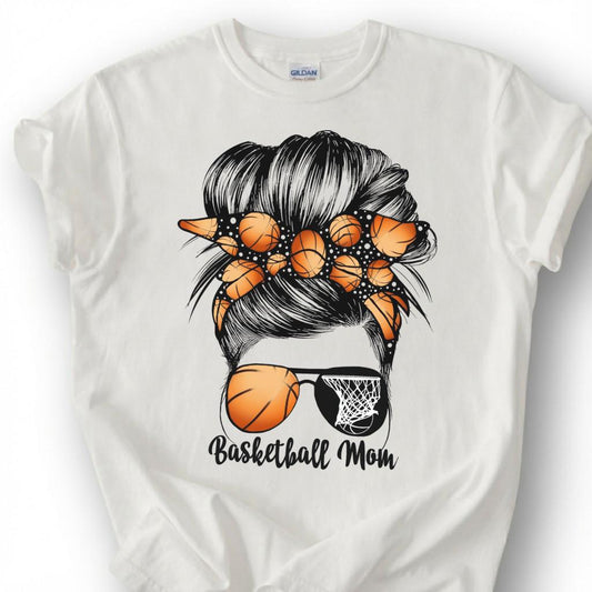 Basketball Mom Messy Bun Shirt, Basketball Mom Life T-Shirt, Cute Basketball Mother Tee, Basketball Bandana Sunglasses Gift, Hoops Mom