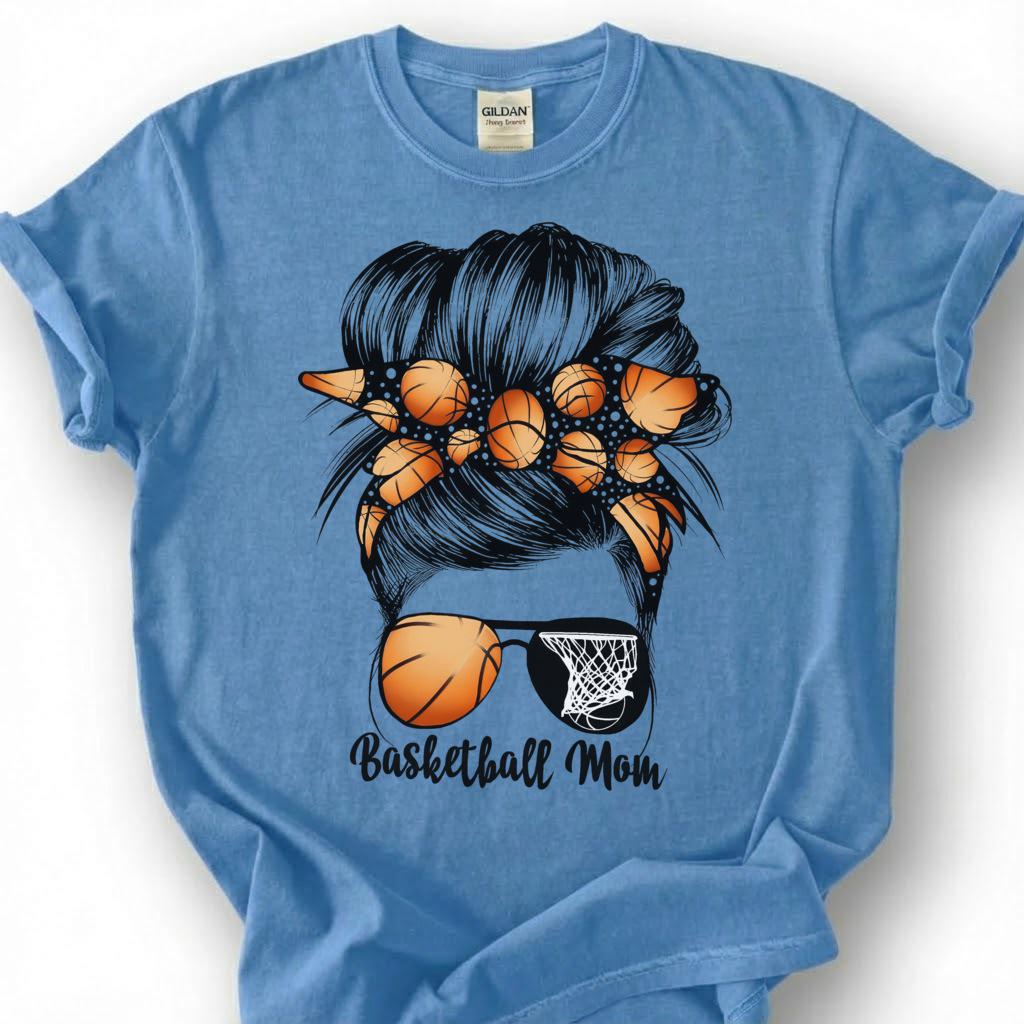 Basketball Mom Messy Bun Shirt, Basketball Mom Life T-Shirt, Cute Basketball Mother Tee, Basketball Bandana Sunglasses Gift, Hoops Mom