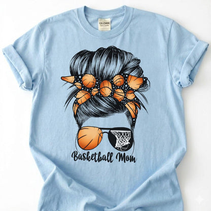 Basketball Mom Messy Bun Shirt, Basketball Mom Life T-Shirt, Cute Basketball Mother Tee, Basketball Bandana Sunglasses Gift, Hoops Mom