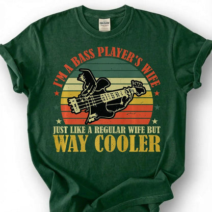 A Bass Players Wife Way Cooler Shirt, Funny Bassist Spouse T-Shirt, Vintage Retro Sunset Guitar Tee, Musician Marriage Gift, Unisex Top