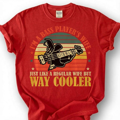 A Bass Players Wife Way Cooler Shirt, Funny Bassist Spouse T-Shirt, Vintage Retro Sunset Guitar Tee, Musician Marriage Gift, Unisex Top