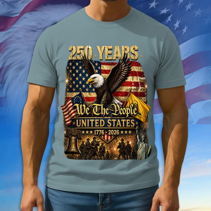 250 Years America Shirt, 1776 - 2026 Bald Eagle Patriotic Tee, 100% Cotton Multicolor Tshirt For Independence Day, 250th Anniversary Gifts