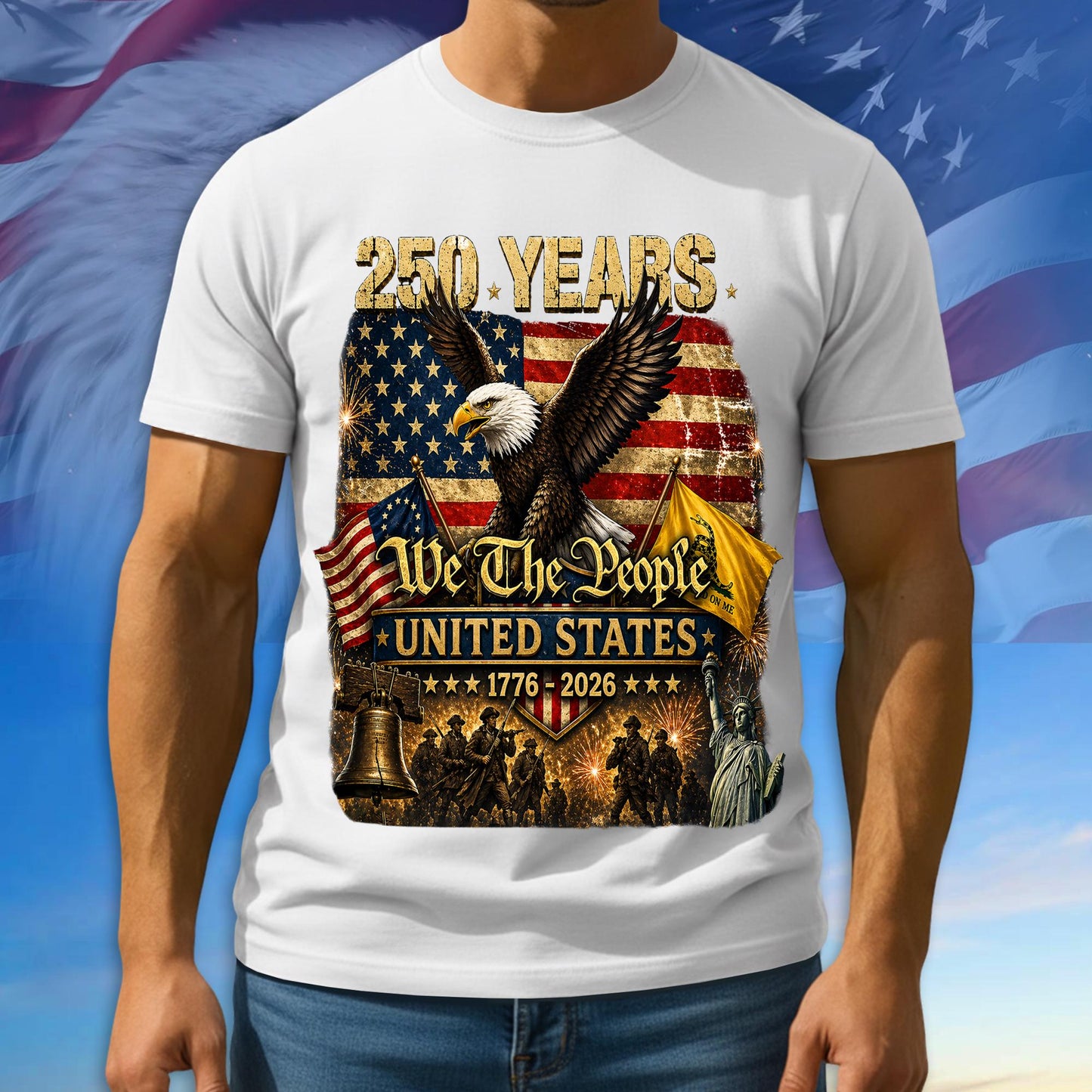 250 Years America Shirt, 1776 - 2026 Bald Eagle Patriotic Tee, 100% Cotton Multicolor Tshirt For Independence Day, 250th Anniversary Gifts