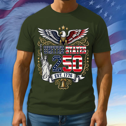 250th Anniversary USA Shirt, Since 1776 Patriotic Tee, 100% Cotton Multicolor Tshirt For Independence Day, 250th Anniversary Gifts