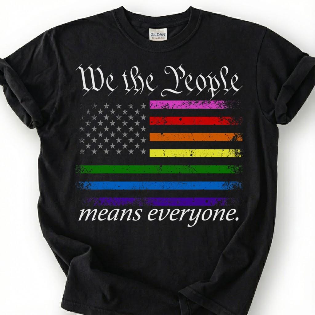 We The People Means Everyone Vintage Rainbow Flag Shirt, Distressed Pride Constitution Tee, LGBTQ Patriot Gift, Queer Americana Apparel