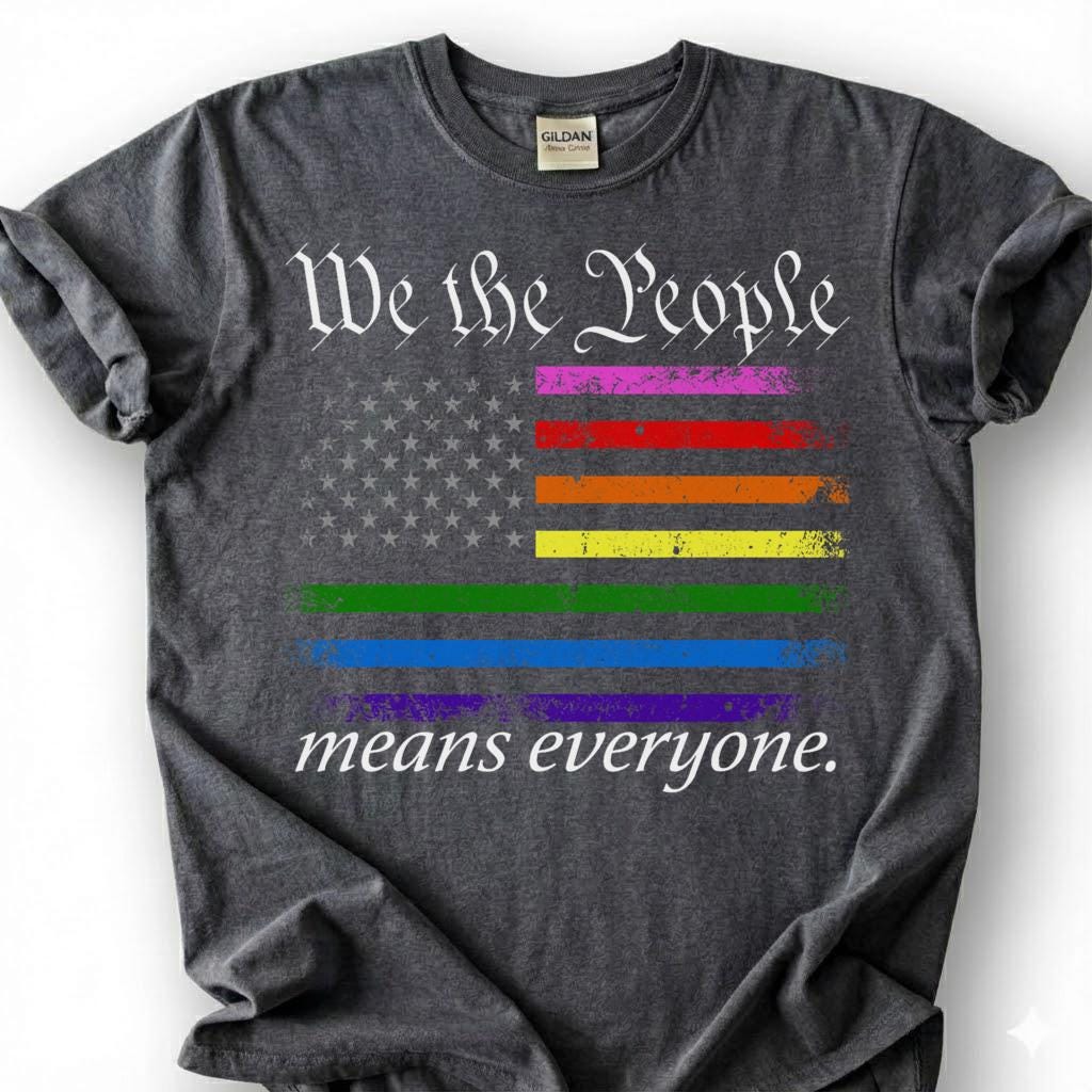 We The People Means Everyone Vintage Rainbow Flag Shirt, Distressed Pride Constitution Tee, LGBTQ Patriot Gift, Queer Americana Apparel
