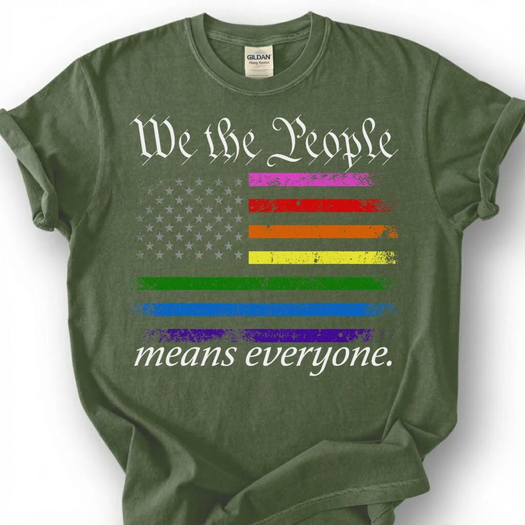 We The People Means Everyone Vintage Rainbow Flag Shirt, Distressed Pride Constitution Tee, LGBTQ Patriot Gift, Queer Americana Apparel