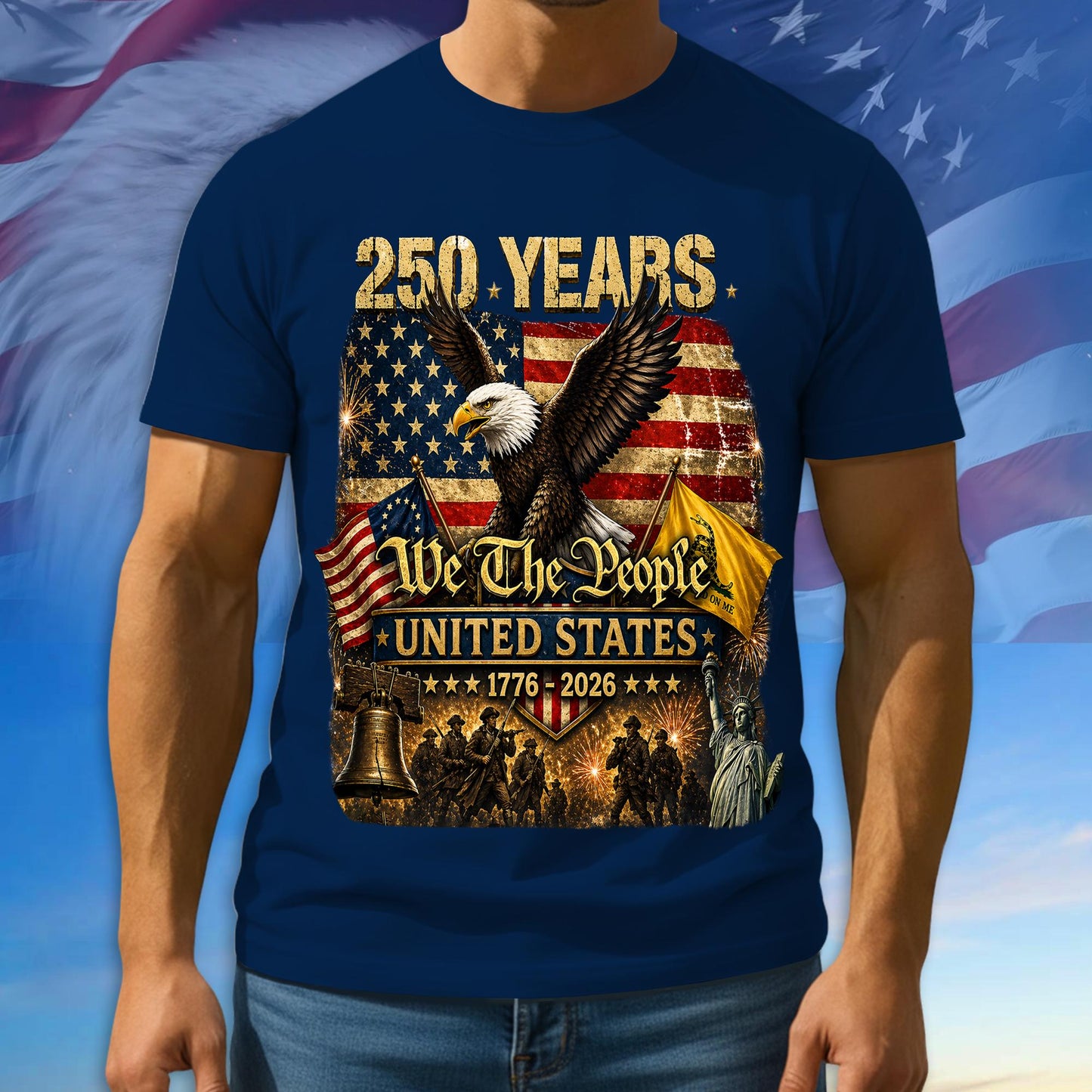 250 Years America Shirt, 1776 - 2026 Bald Eagle Patriotic Tee, 100% Cotton Multicolor Tshirt For Independence Day, 250th Anniversary Gifts