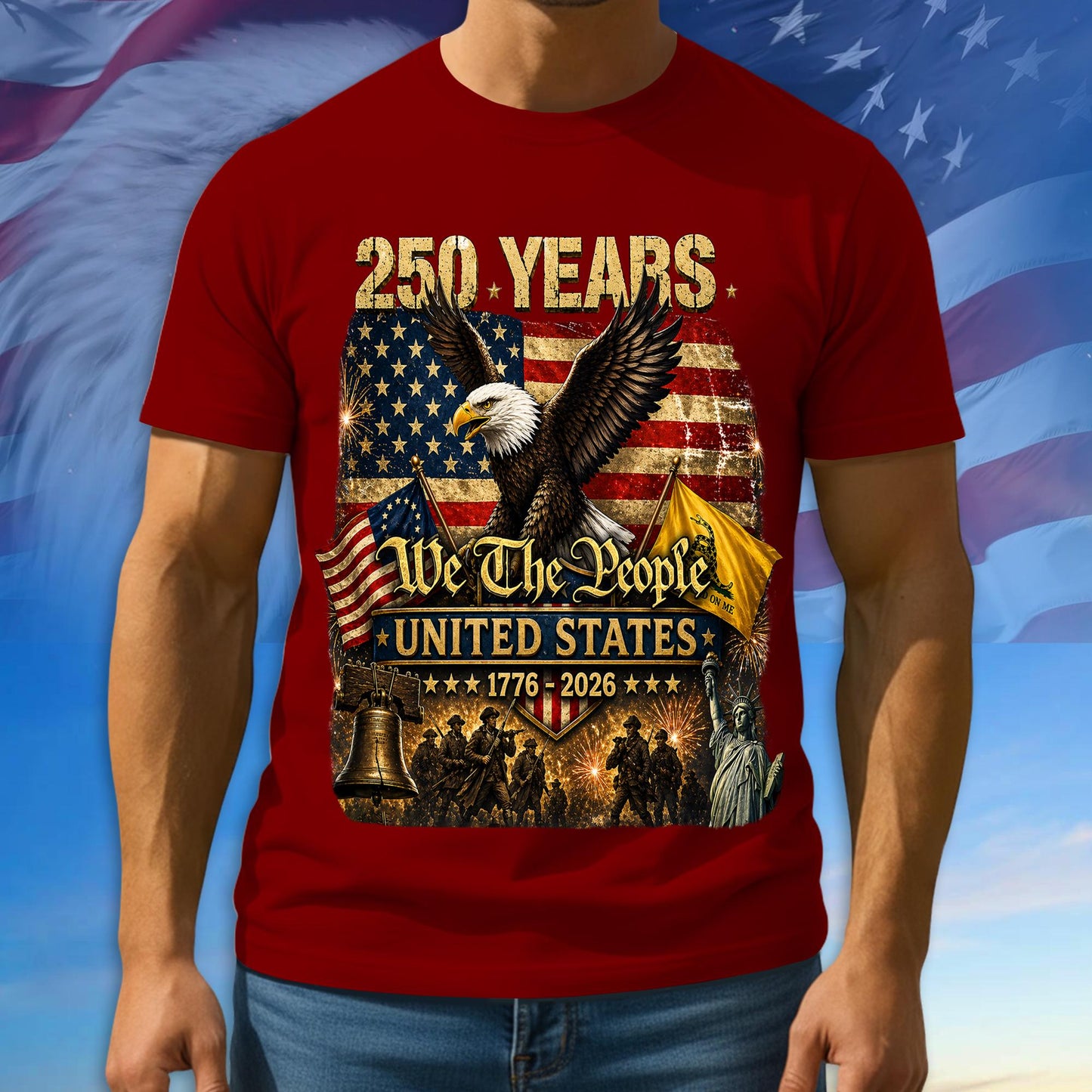 250 Years America Shirt, 1776 - 2026 Bald Eagle Patriotic Tee, 100% Cotton Multicolor Tshirt For Independence Day, 250th Anniversary Gifts