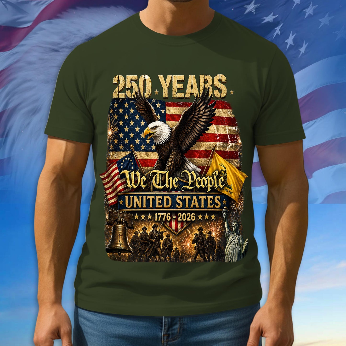 250 Years America Shirt, 1776 - 2026 Bald Eagle Patriotic Tee, 100% Cotton Multicolor Tshirt For Independence Day, 250th Anniversary Gifts
