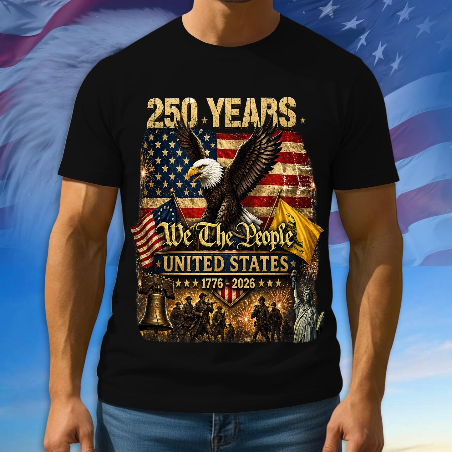 250 Years America Shirt, 1776 - 2026 Bald Eagle Patriotic Tee, 100% Cotton Multicolor Tshirt For Independence Day, 250th Anniversary Gifts