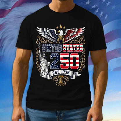 250th Anniversary USA Shirt, Since 1776 Patriotic Tee, 100% Cotton Multicolor Tshirt For Independence Day, 250th Anniversary Gifts