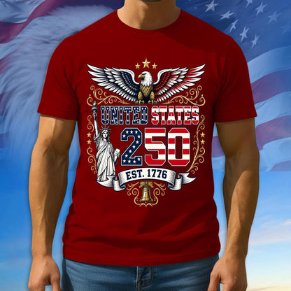 250th Anniversary USA Shirt, Since 1776 Patriotic Tee, 100% Cotton Multicolor Tshirt For Independence Day, 250th Anniversary Gifts