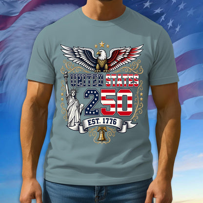 250th Anniversary USA Shirt, Since 1776 Patriotic Tee, 100% Cotton Multicolor Tshirt For Independence Day, 250th Anniversary Gifts