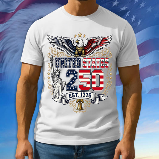 250th Anniversary USA Shirt, Since 1776 Patriotic Tee, 100% Cotton Multicolor Tshirt For Independence Day, 250th Anniversary Gifts