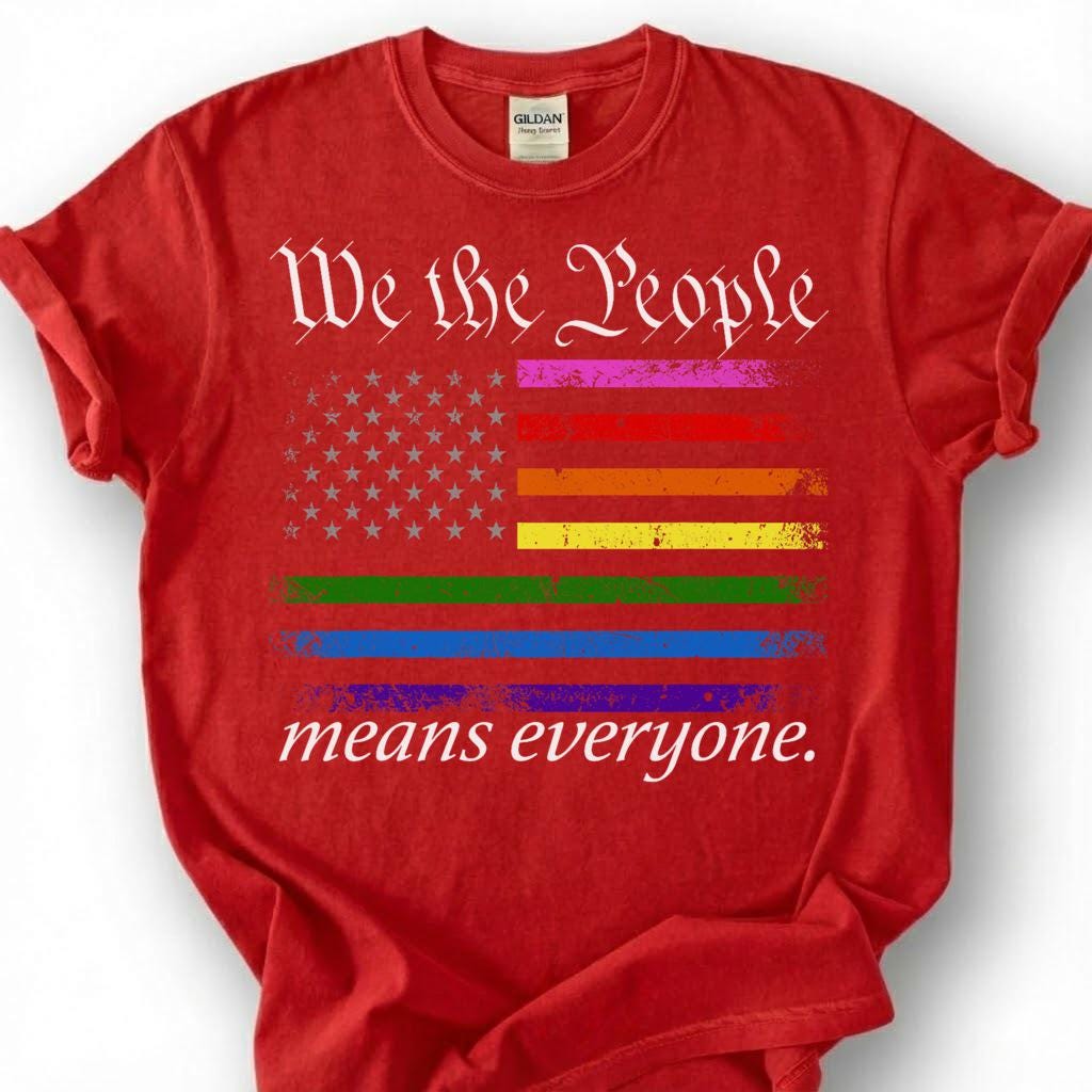 We The People Means Everyone Vintage Rainbow Flag Shirt, Distressed Pride Constitution Tee, LGBTQ Patriot Gift, Queer Americana Apparel